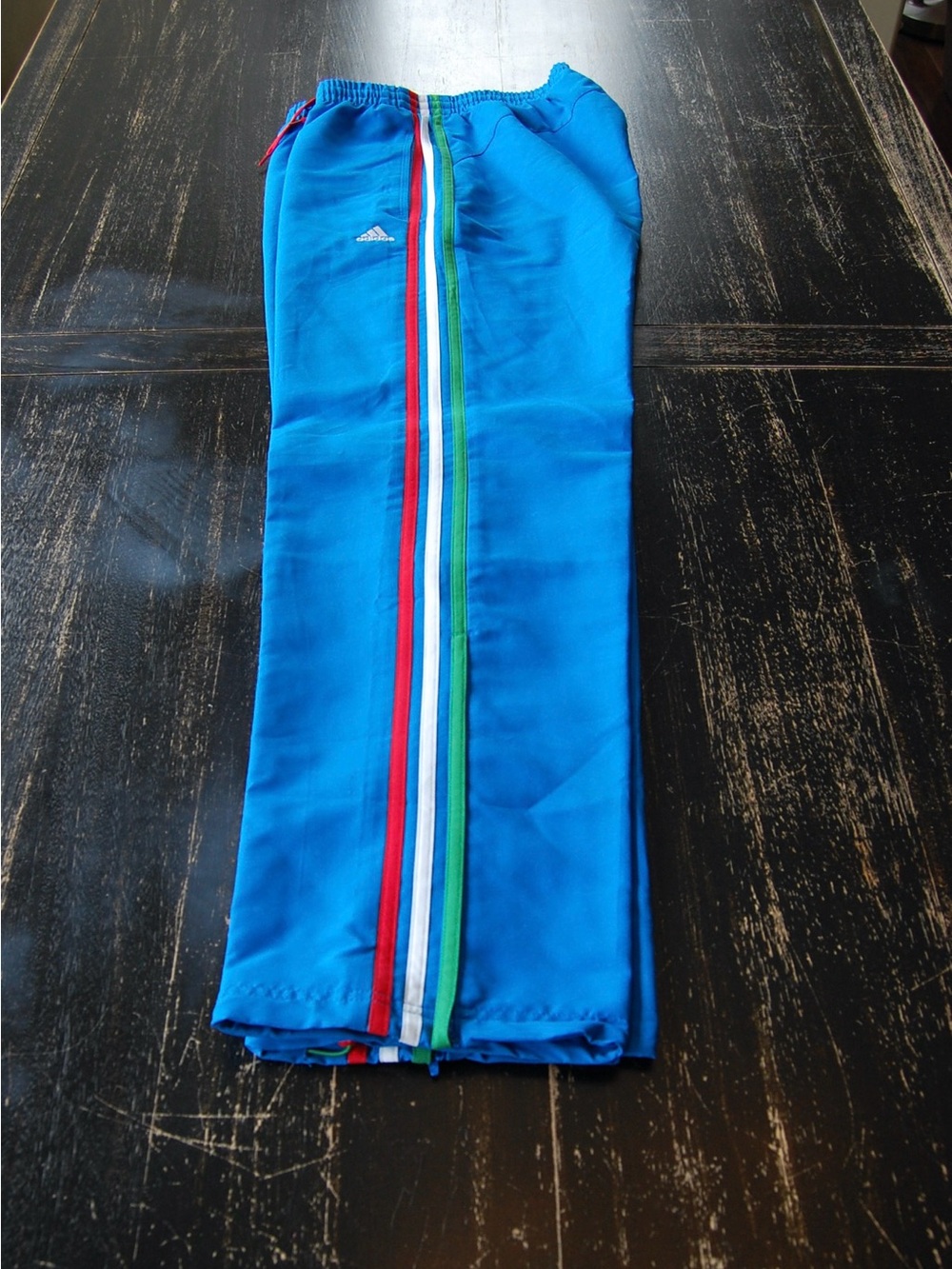 Adidas Blue Athletic Pants with Red, White and Green Accents size M